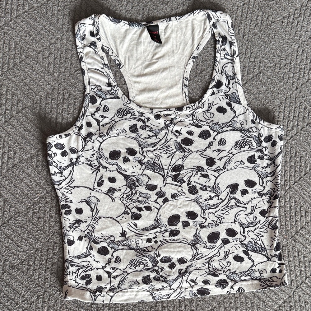 ROMWE Black and White Skull Print Crop Top